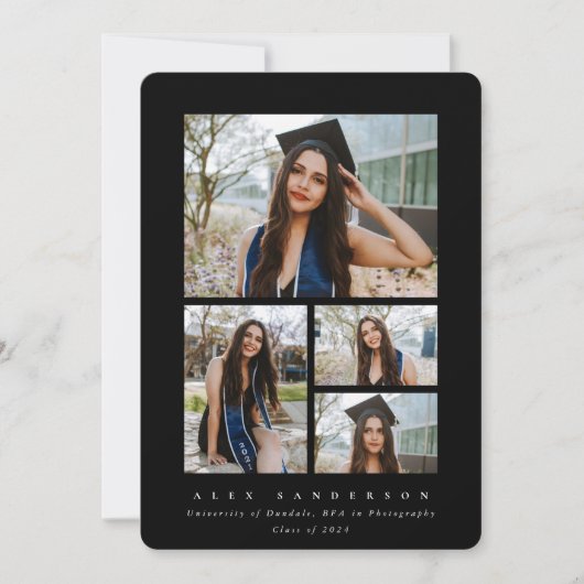 Minimale zwarte Lijst 4 Foto Afstuderen Aankondiging (Voorkant)