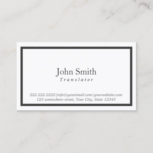 Minimale zwarte Lijst-vertaler Visitekaartje (Voorkant)