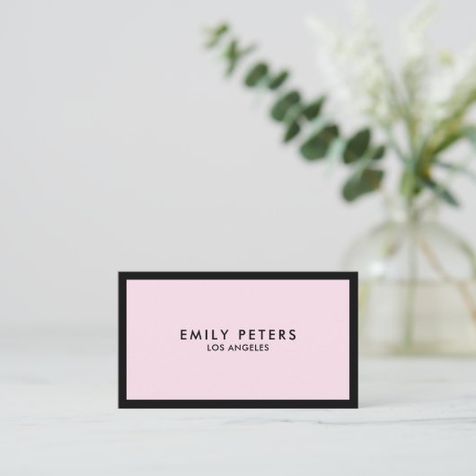 Minimale zwarte luxe luxe roze visitekaartje (Staand voorkant)