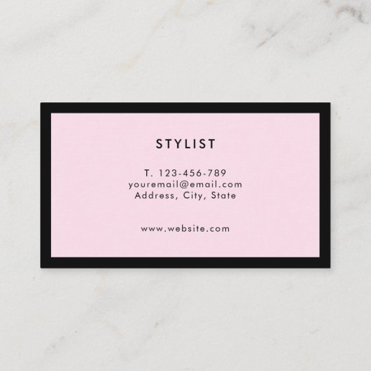 Minimale zwarte luxe luxe roze visitekaartje (Achterkant)