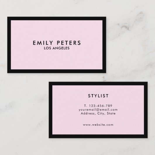 Minimale zwarte luxe luxe roze visitekaartje (Voorkant / Achterkant)