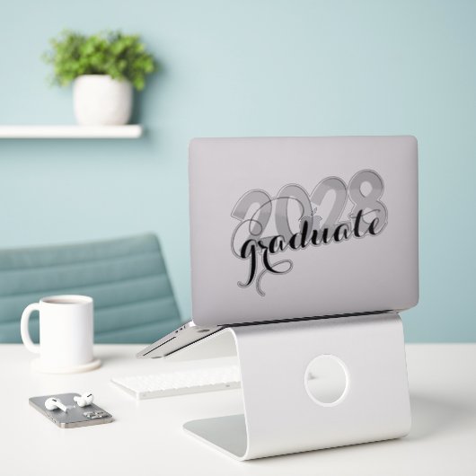 Minimale zwarte Moderne Afstuderen van het Manuscr Sticker (Laptop op bureau)