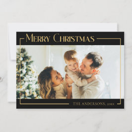Minimale zwarte moderne kerstfoto feestdagenkaart