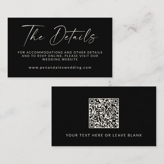 Minimale Zwarte Moderne Script Huwelijks QR Code D Informatiekaartje (Voorkant / Achterkant)