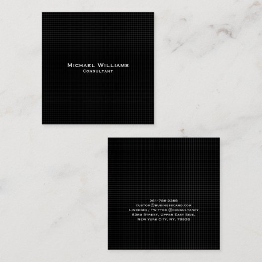 Minimale zwarte moderne tapecheques vierkante visitekaartje (Voorkant / Achterkant)