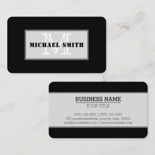 Minimale zwarte monogram achtergrond visitekaartje (Voorkant / Achterkant)