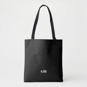 Minimale zwarte monogram initialen tote bag