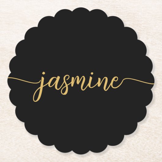 Minimale zwarte monogram Naam Manuscript Handteken Kartonnen Onderzetters (Voorkant)