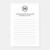 Minimale zwarte monogram uitgelijnd post-it® notes (Voorkant)