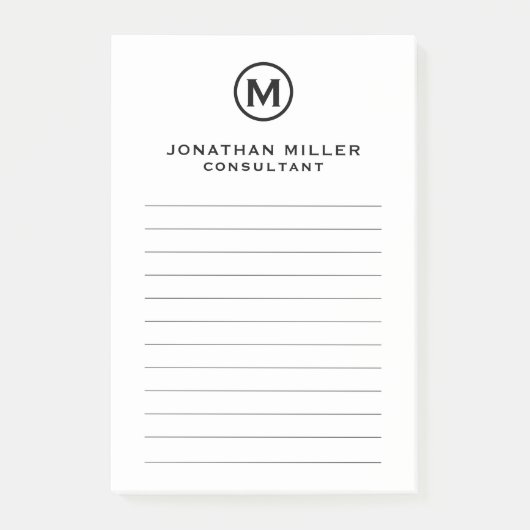 Minimale zwarte monogram uitgelijnd post-it® notes (Voorkant)