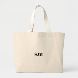 Minimale zwarte naam van aangepaste monogram initi grote tote bag
