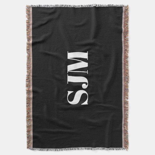 Minimale zwarte naam van initialen op aangepast mo deken (Voorkant Verticaal)