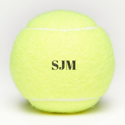 Minimale zwarte naam van initialen op aangepast mo tennisballen (Voorkant)