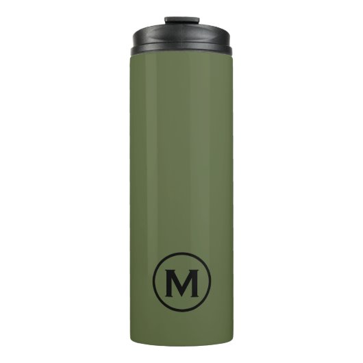 Minimale zwarte olive-monogram reismuis thermosbeker (Voorkant)