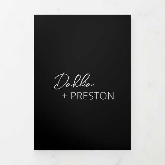 Minimale zwarte QR-code Moderne bruiloft Drieluik Uitnodiging (Cover)