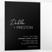 Minimale zwarte QR-code Moderne bruiloft Drieluik Uitnodiging (Binnenzijde eerst)