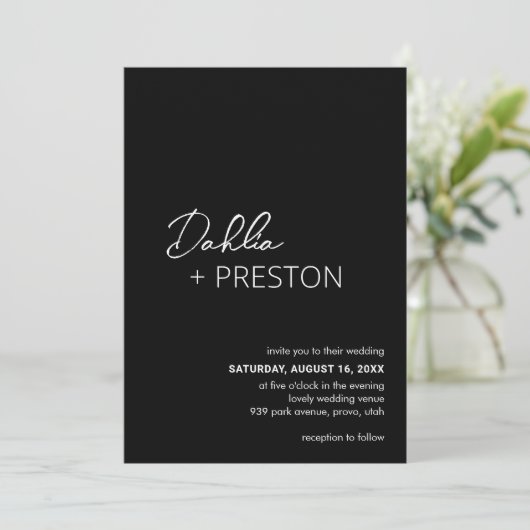 Minimale zwarte QR-code Moderne bruiloft Kaart (Staand voorkant)
