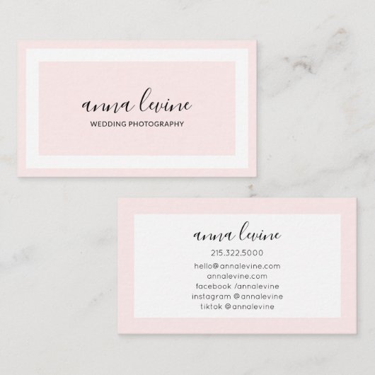 Minimale zwarte rand Elegant Blush Pink White Bord Visitekaartje (Voorkant / Achterkant)