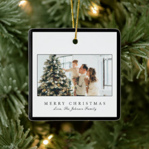 Minimale zwarte rand foto Elegant Kerstmis Keramisch Ornament