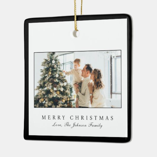 Minimale zwarte rand foto Elegant Kerstmis Keramisch Ornament (Links)