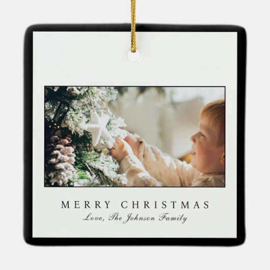 Minimale zwarte rand foto Elegant Kerstmis Keramisch Ornament (Achterkant)