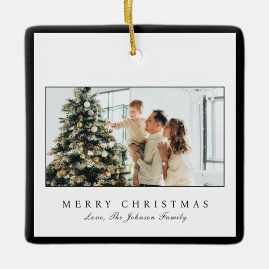 Minimale zwarte rand foto Elegant Kerstmis Keramisch Ornament (Voorkant)