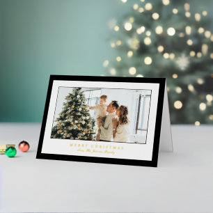 Minimale Zwarte Rand Foto Elegante Kerstmis Folie Feestdagenkaart