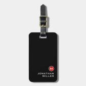 Minimale zwarte rode klassieke monogrammen bagagelabel (Voorkant verticaal)