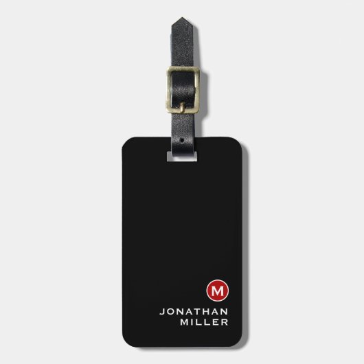 Minimale zwarte rode klassieke monogrammen bagagelabel (Voorkant verticaal)