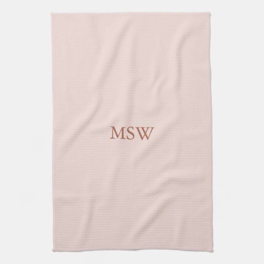 Minimale zwarte roze aangepaste monogram initialen theedoek (Verticaal)
