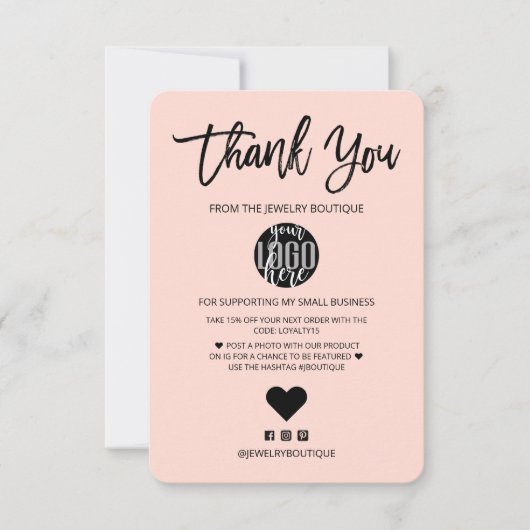 Minimale zwarte roze Logo - Hartelijk dank Bedankkaart (Voorkant)
