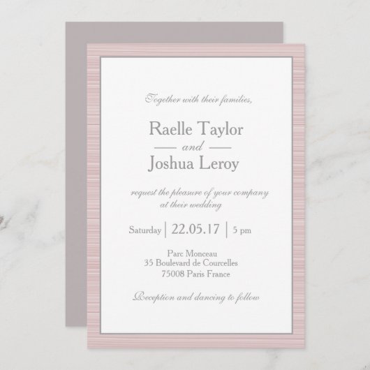 Minimale zwarte roze witte strepen bruiloft kaart (Voorkant / Achterkant)