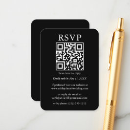 Minimale zwarte RSVP voor bruiloft QR Informatiekaartje