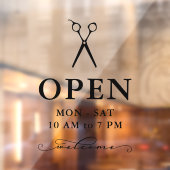 Minimale zwarte schaar Welkomst open uur Raamsticker (Vel 2)