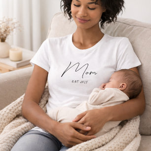 Minimale Zwarte Schrift Gestichte Moeder T-Shirt