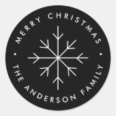 Minimale zwarte Snowflake-feestdag Ronde Sticker (Voorkant)