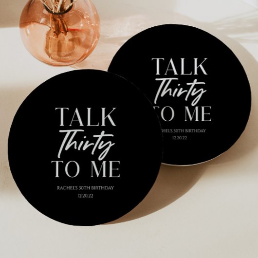 Minimale zwarte talk 30e verjaardag papieren bordje