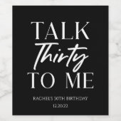 Minimale zwarte talk 30e verjaardag wijn etiket (Enkel label)