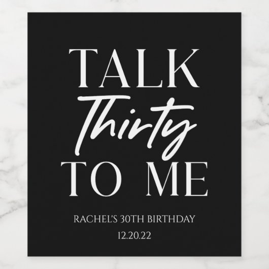 Minimale zwarte talk 30e verjaardag wijn etiket (Enkel label)