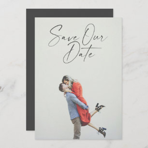 Minimale zwarte tekenfilm met typografie foto-bede save the date