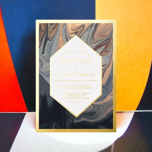 Minimale zwarte terracotta Abstracte wandelaargoud Folie Uitnodiging