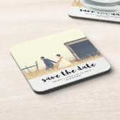 Minimale zwarte Typografie Foto Opslaan Datum Onderzetter (Linkerzijde)