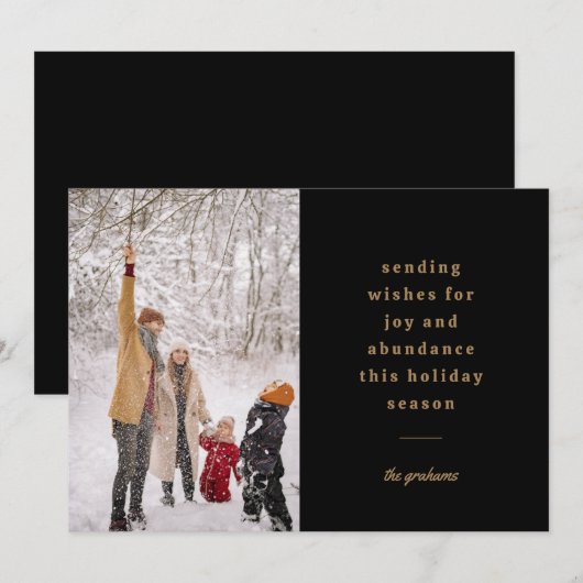 Minimale zwarte typografische verzendwensen feestdagenkaart (Voorkant / Achterkant)