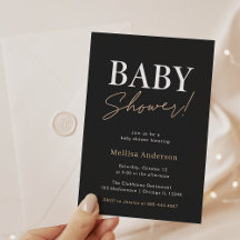Minimale zwarte uitnodiging voor Baby shower