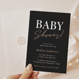 Minimale zwarte uitnodiging voor Baby shower