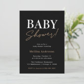 Minimale zwarte uitnodiging voor Baby shower (Staand voorkant)