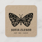 Minimale zwarte vlinder haar & make-up rustieke am vierkante visitekaartje (Voorkant)