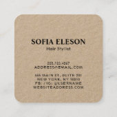 Minimale zwarte vlinder haar & make-up rustieke am vierkante visitekaartje (Achterkant)