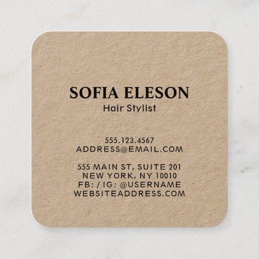 Minimale zwarte vlinder haar & make-up rustieke am vierkante visitekaartje (Achterkant)