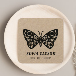Minimale zwarte vlinder haar & make-up rustieke am vierkante visitekaartje